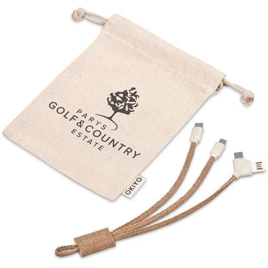 Okiyo Soshin Cork Tri - Cable: Eco - Friendly 3 - in - 1 Charger - Brand your company Logo! Get a quote - Promo Lingo