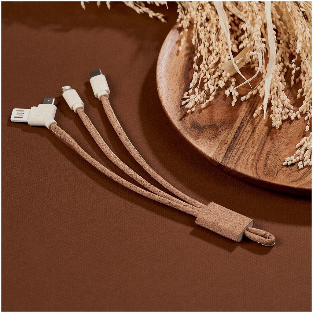 Okiyo Soshin Cork Tri - Cable: Eco - Friendly 3 - in - 1 Charger - Brand your company Logo! Get a quote - Promo Lingo