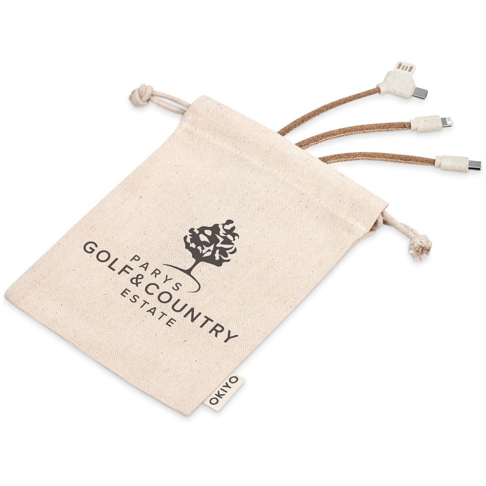 Okiyo Soshin Cork Tri - Cable: Eco - Friendly 3 - in - 1 Charger - Brand your company Logo! Get a quote - Promo Lingo