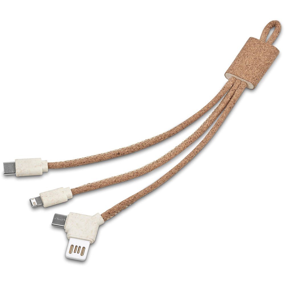 Okiyo Soshin Cork Tri - Cable: Eco - Friendly 3 - in - 1 Charger - Brand your company Logo! Get a quote - Promo Lingo