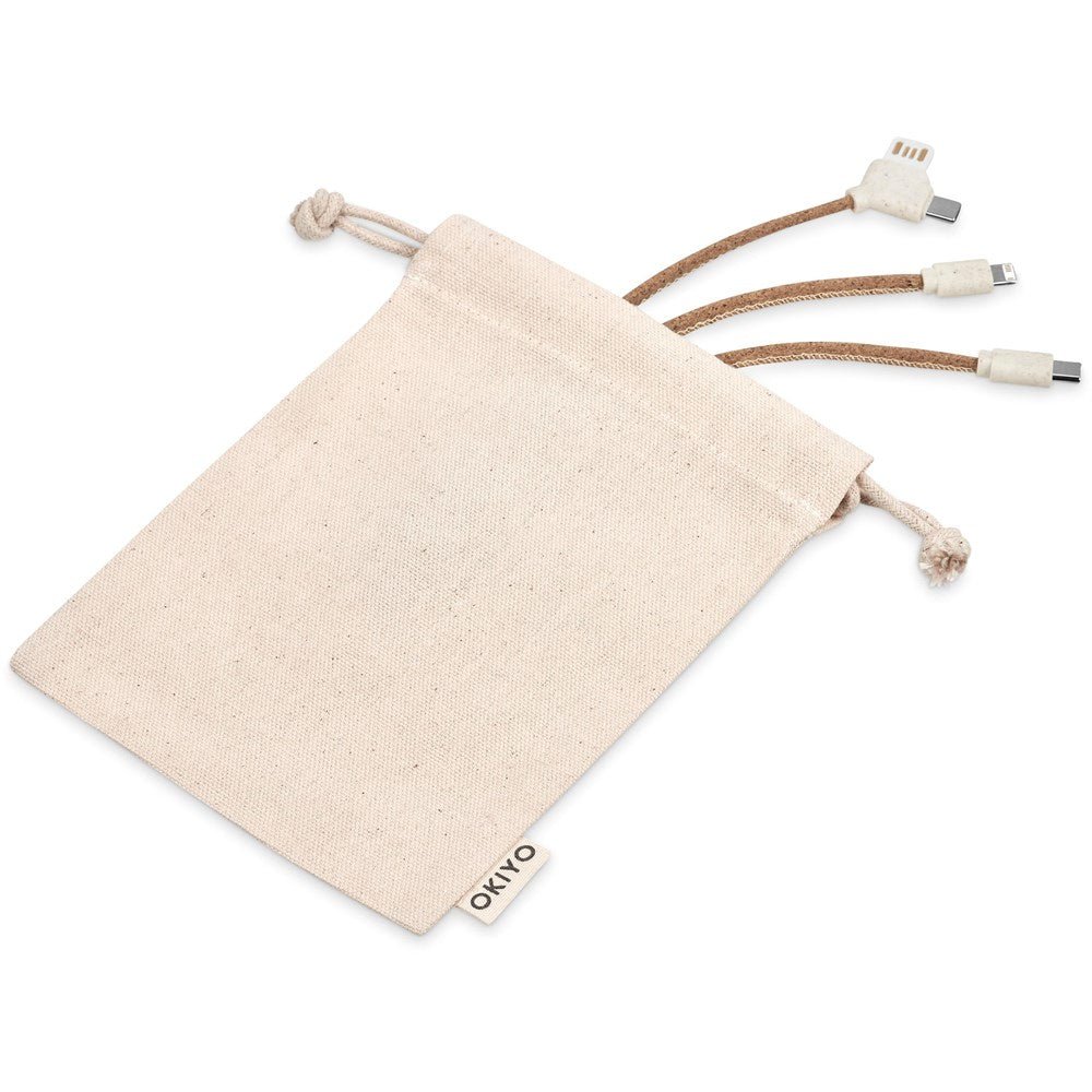 Okiyo Soshin Cork Tri - Cable: Eco - Friendly 3 - in - 1 Charger - Brand your company Logo! Get a quote - Promo Lingo