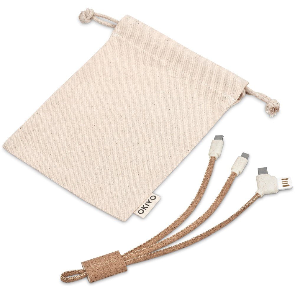 Okiyo Soshin Cork Tri - Cable: Eco - Friendly 3 - in - 1 Charger - Brand your company Logo! Get a quote - Promo Lingo