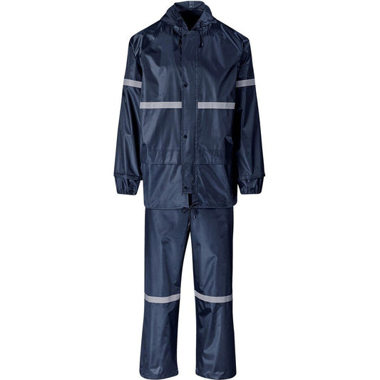 Outdoor Hi - Viz Reflective Polyester/PVC Rainsuit - Navy - Brand your company Logo! Get a quote - Promo Lingo