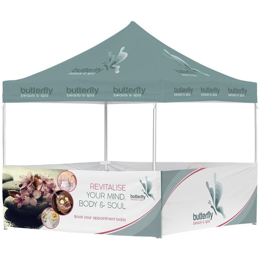 Ovation Sublimated Gazebo 3m X 3m - 4 Half - Wall Skins - Brand your company Logo! Get a quote - Promo Lingo