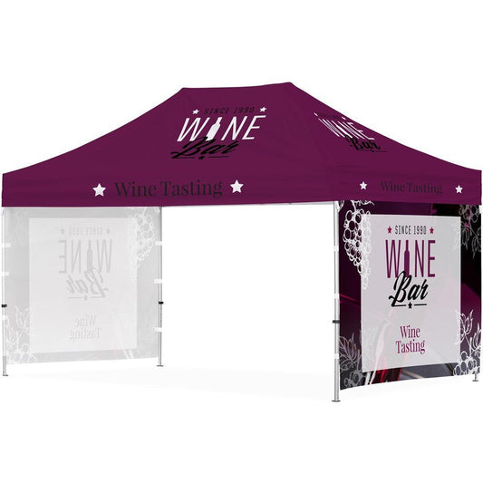 Ovation Sublimated Gazebo 4.5m X 3m - 2 Short Full - Wall Skins - Brand your company Logo! Get a quote - Promo Lingo
