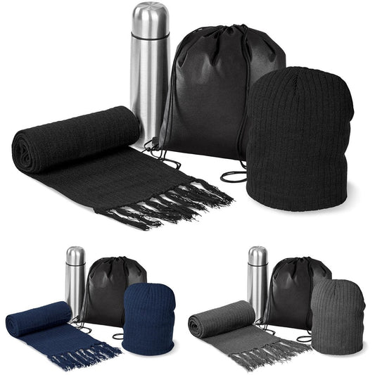 Piper Winter Set: Cozy Beanie, Scarf, and Flask Bundle - Brand your company Logo! Get a quote - Promo Lingo