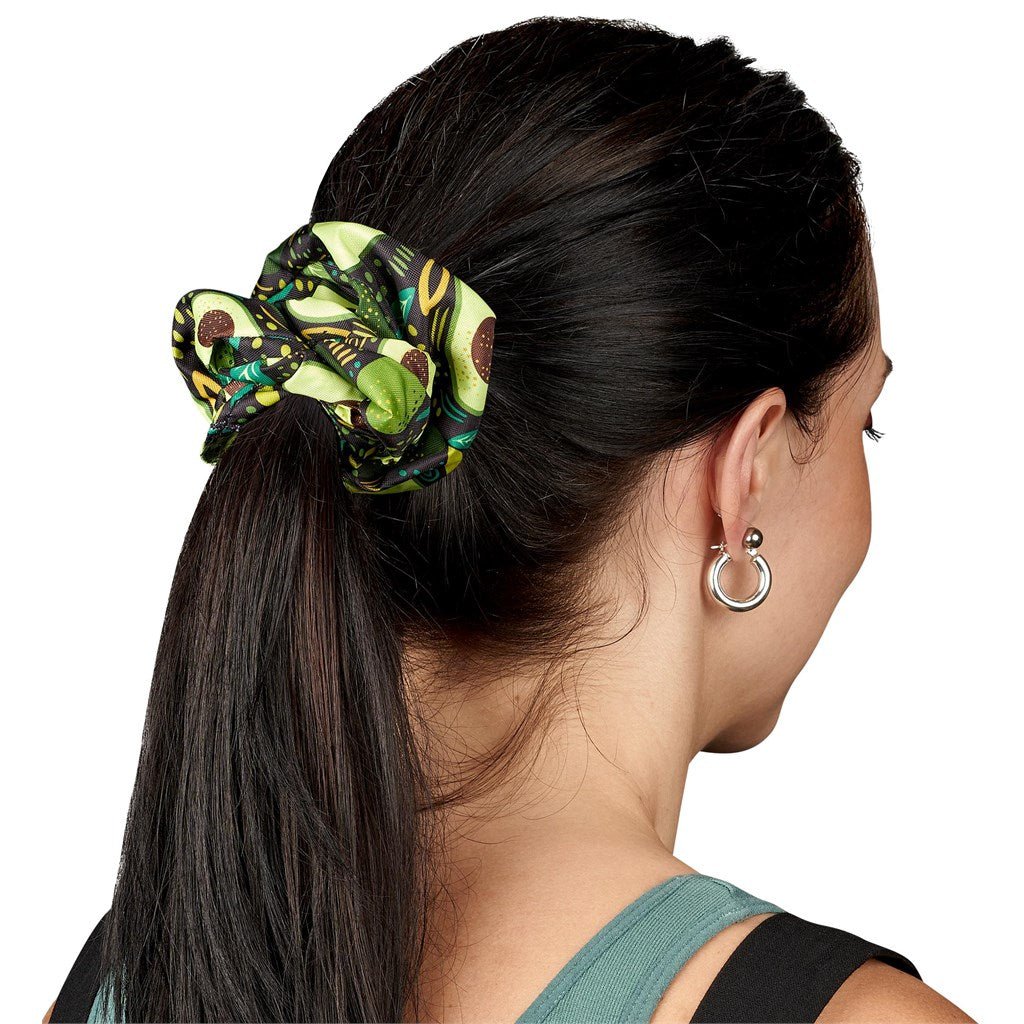 Pre-Printed Sample Hoppla Botanic Polyester Hair Scrunchie - Brand your company Logo! Get a quote from- Promo Lingo