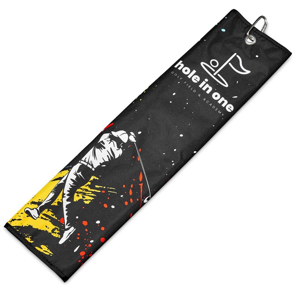 Pre - Printed Sample Hoppla Xander Golf Towel - Brand your company Logo! Get a quote - Promo Lingo