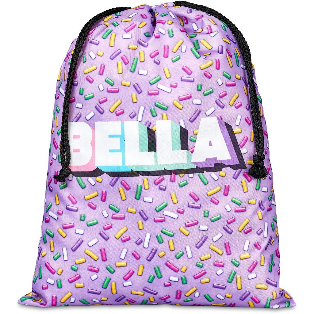 Pre - Production Sample Hoppla Benguela Jumbo Polyester Drawstring Pouch - Brand your company Logo! Get a quote - Promo Lingo