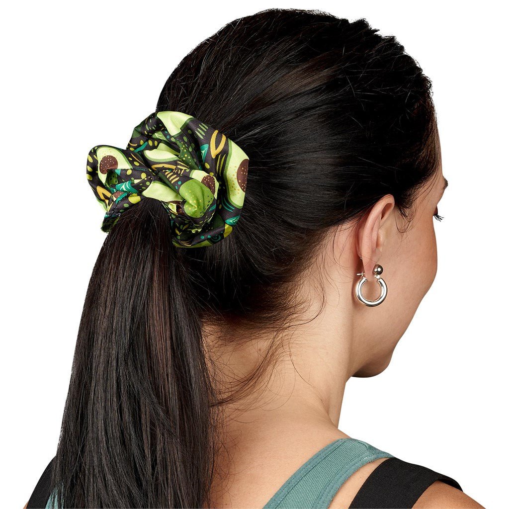 Pre - Production Sample Hoppla Botanic Polyester Hair Scrunchie - Brand your company Logo! Get a quote - Promo Lingo
