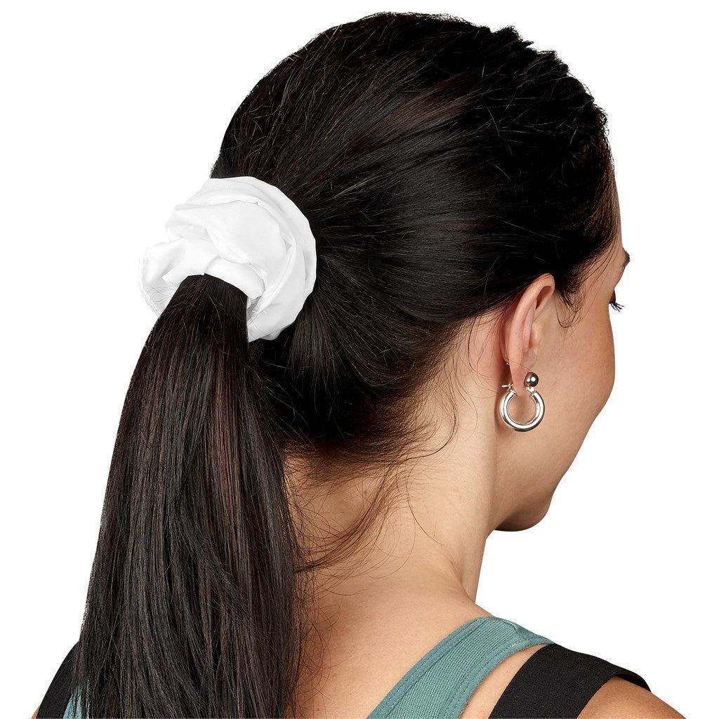 Pre - Production Sample Hoppla Botanic Polyester Hair Scrunchie - Brand your company Logo! Get a quote - Promo Lingo