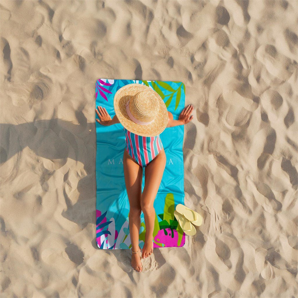 Pre - Production Sample Hoppla Hula Beach Towel - Dual Sided Branding - Brand your company Logo! Get a quote - Promo Lingo