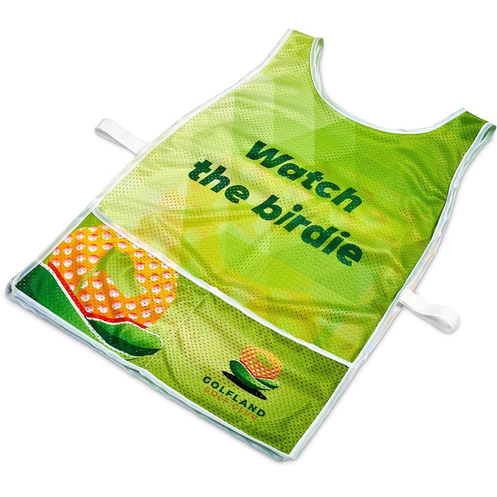 Pre - Production Sample Hoppla Jackal Polyester Caddy Bib with PVC Name Sleeve - Brand your company Logo! Get a quote - Promo Lingo