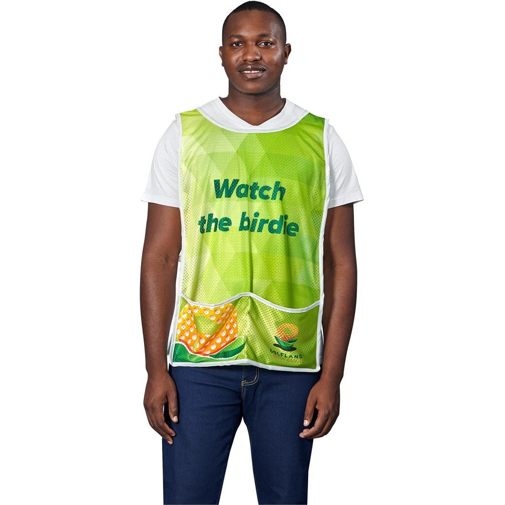 Pre - Production Sample Hoppla Jackal Polyester Caddy Bib with PVC Name Sleeve - Brand your company Logo! Get a quote - Promo Lingo