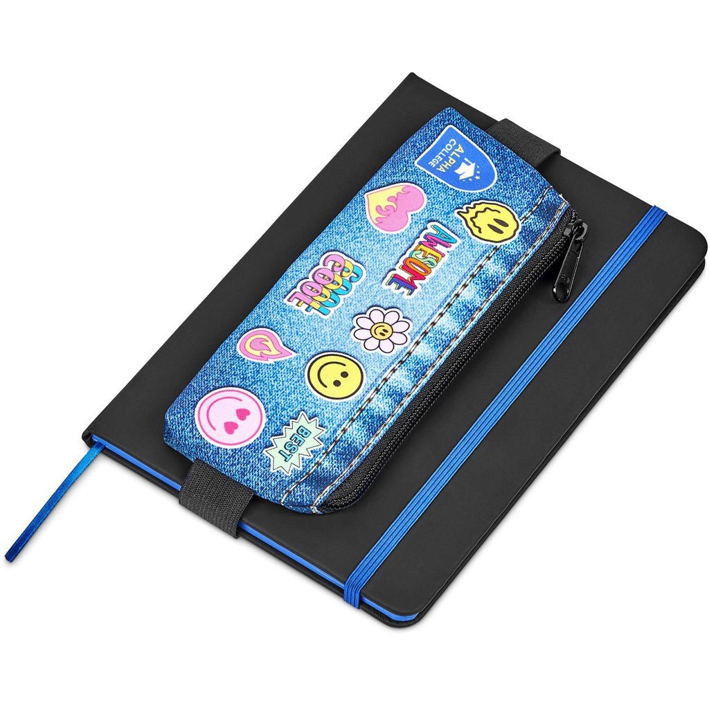 Pre - Production Sample Hoppla Lagoon Polyester Pencil Case To Fit Over An A5 Notebook - Brand your company Logo! Get a quote - Promo Lingo