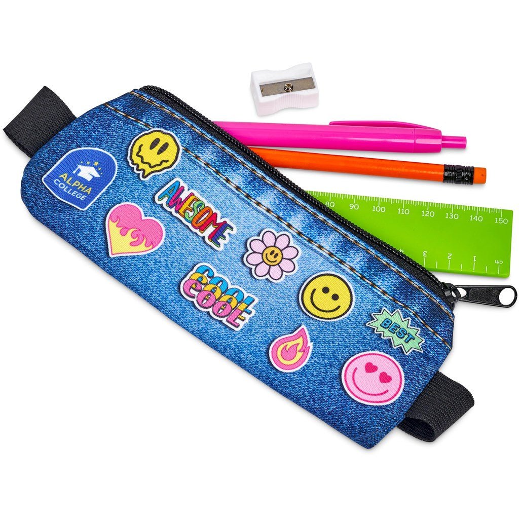 Pre - Production Sample Hoppla Lagoon Polyester Pencil Case To Fit Over An A5 Notebook - Brand your company Logo! Get a quote - Promo Lingo