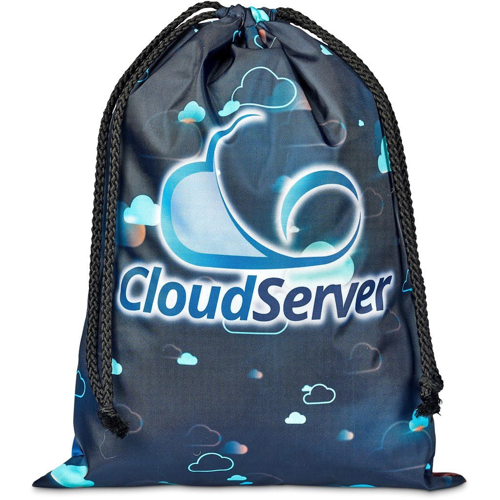 Pre - Production Sample Hoppla Pacific Maxi Polyester Drawstring Pouch - Brand your company Logo! Get a quote - Promo Lingo
