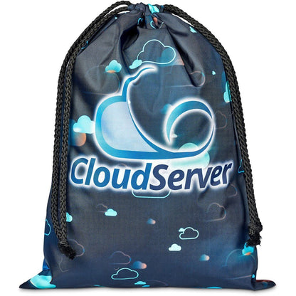 Pre - Production Sample Hoppla Pacific Maxi Polyester Drawstring Pouch - Brand your company Logo! Get a quote - Promo Lingo