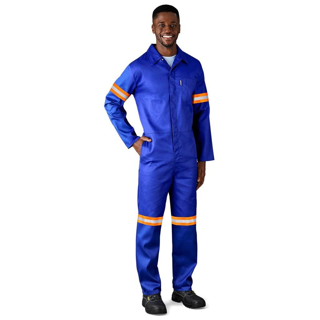Safety Polycotton Boiler Suit - Reflective Arms Legs & Back - Orange Tape - Brand your company Logo! Get a quote - Promo Lingo