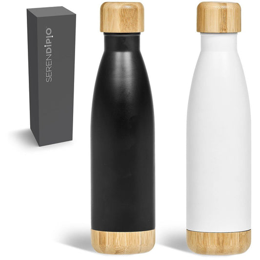 Serendipio Heritage Stainless Steel & Bamboo Vacuum Water Bottle – 500ml for Hot or Cold Drinks - Brand your company Logo! Get a quote - Promo Lingo