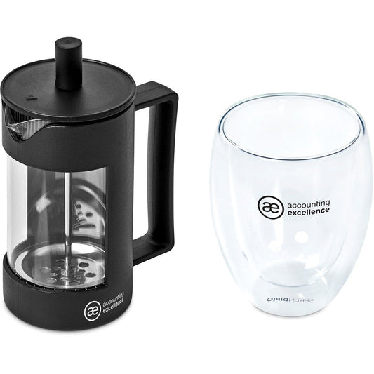Serendipio Lorenzo Coffee Set with Double - Wall Glass Design - Brand your company Logo! Get a quote - Promo Lingo