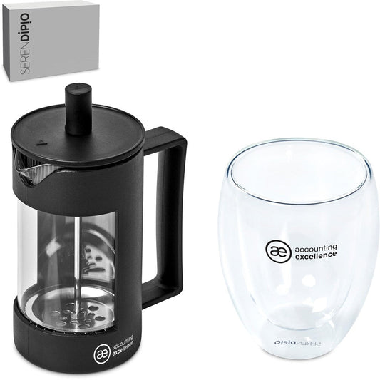 Serendipio Lorenzo Coffee Set with Double - Wall Glass Design - Brand your company Logo! Get a quote - Promo Lingo