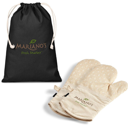 Serendipio Tanoreen Oven Glove Pair - Natural Cotton Comfort - Brand your company Logo! Get a quote - Promo Lingo