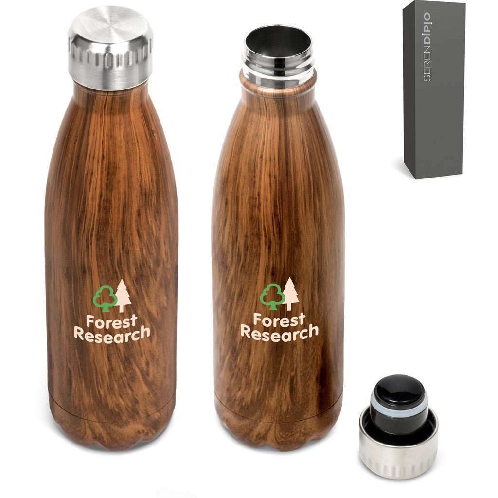 Serendipio Woodbury Stainless Steel Vacuum Water Bottle - 500ml Classic Wood Grain Design - Brand your company Logo! Get a quote - Promo Lingo
