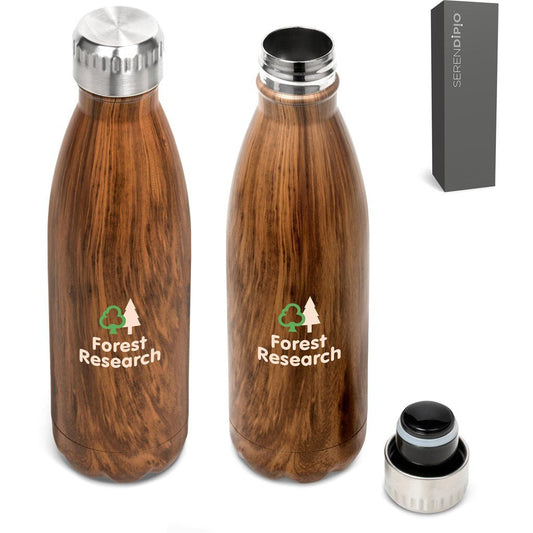 Serendipio Woodbury Stainless Steel Vacuum Water Bottle - 500ml Classic Wood Grain Design - Brand your company Logo! Get a quote - Promo Lingo