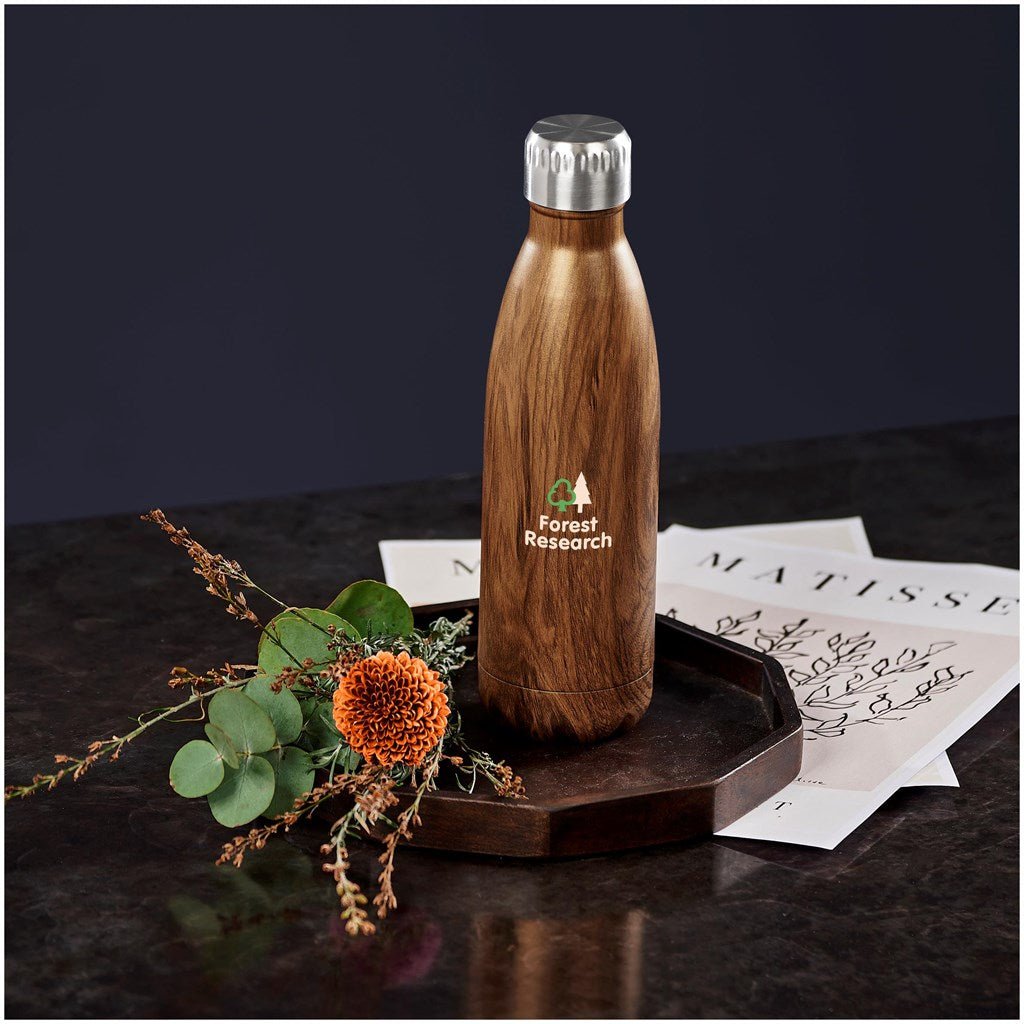 Serendipio Woodbury Stainless Steel Vacuum Water Bottle - 500ml Classic Wood Grain Design - Brand your company Logo! Get a quote - Promo Lingo