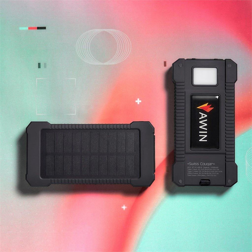 Swiss Cougar Durban Fast Charge 20W Solar Power Bank - 10000mAh - Brand your company Logo! Get a quote - Promo Lingo
