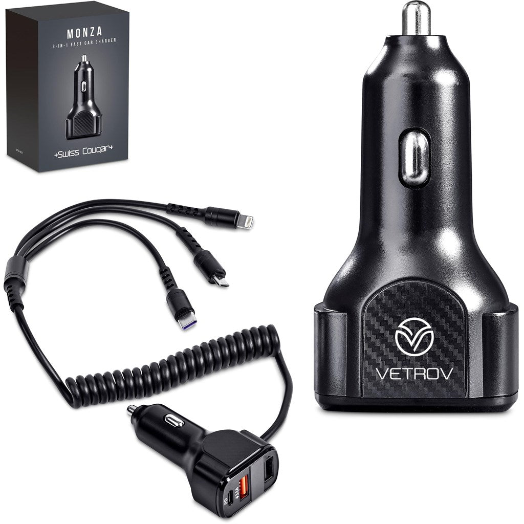 Swiss Cougar Monza 3 - in - 1 Fast Car Charger - Brand your company Logo! Get a quote - Promo Lingo