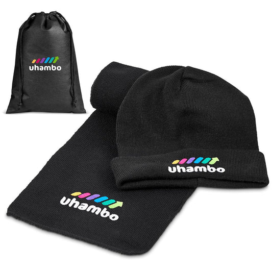 Tundra Winter Gift Set: Scarf and Beanie for Cozy Warmth - Brand your company Logo! Get a quote - Promo Lingo