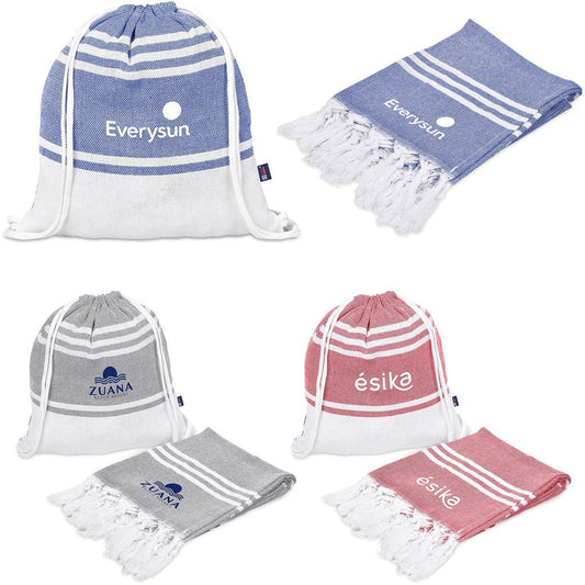 US Basic Santa Cruz Cotton - Rich Beach Towel & Drawstring Bag - Brand your company Logo! Get a quote - Promo Lingo