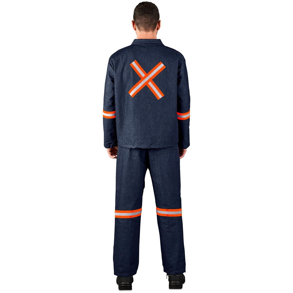 Vintage 100% Cotton Denim Conti Suit - Reflective Arms, Legs & Back - Orange Tape - Brand your company Logo! Get a quote - Promo Lingo