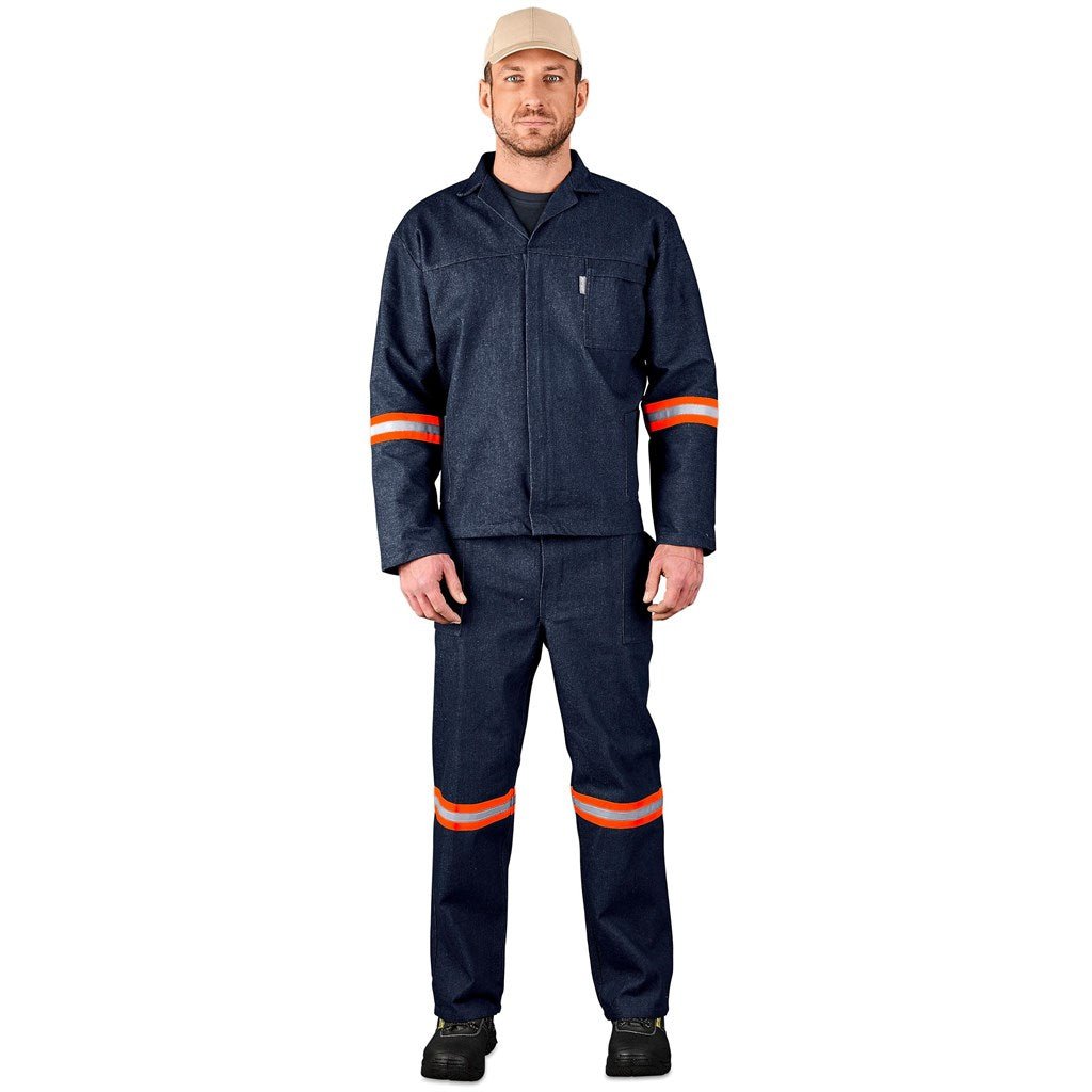 Vintage 100% Cotton Denim Conti Suit - Reflective Arms, Legs & Back - Orange Tape - Brand your company Logo! Get a quote - Promo Lingo