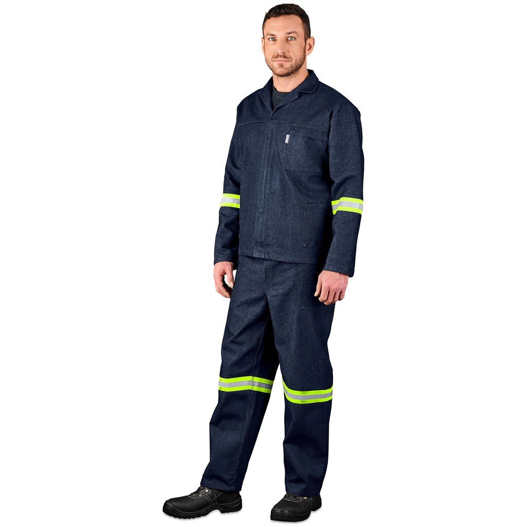 Vintage 100% Cotton Denim Conti Suit - Reflective Arms, Legs & Back - Yellow Tape - Brand your company Logo! Get a quote - Promo Lingo