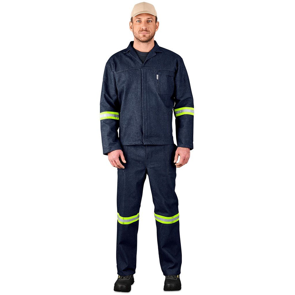 Vintage 100% Cotton Denim Conti Suit - Reflective Arms, Legs & Back - Yellow Tape - Brand your company Logo! Get a quote - Promo Lingo