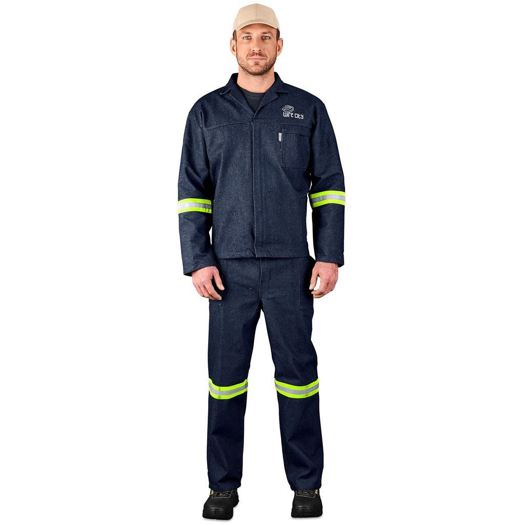 Vintage 100% Cotton Denim Conti Suit - Reflective Arms, Legs & Back - Yellow Tape - Brand your company Logo! Get a quote - Promo Lingo