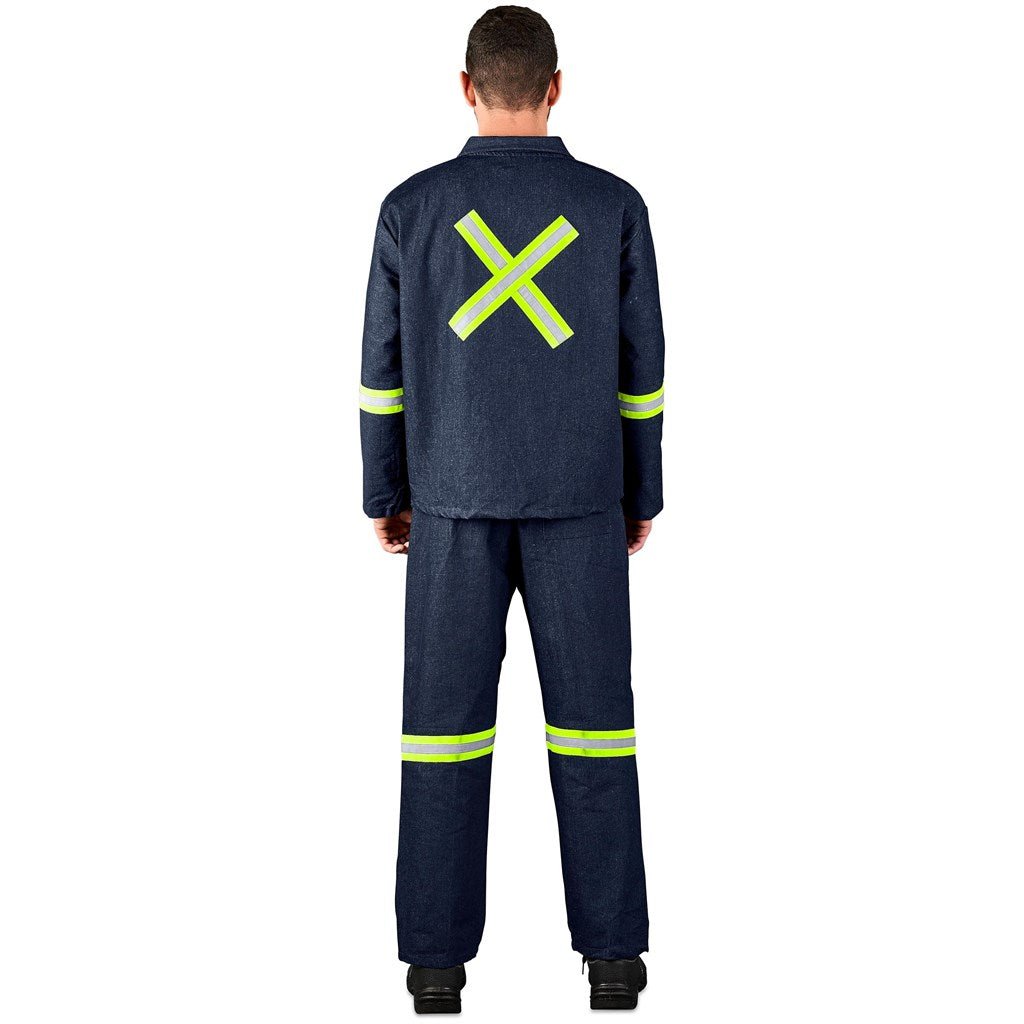 Vintage 100% Cotton Denim Conti Suit - Reflective Arms, Legs & Back - Yellow Tape - Brand your company Logo! Get a quote - Promo Lingo